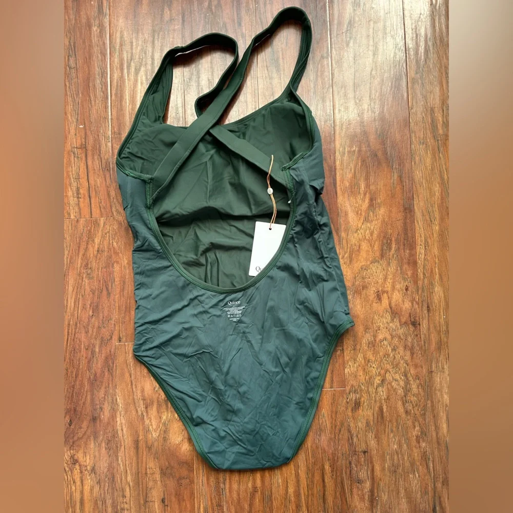 Quince NWT Olive Green Italian Cross-Back One-Piece Swimsuit - Picture 5 of 7